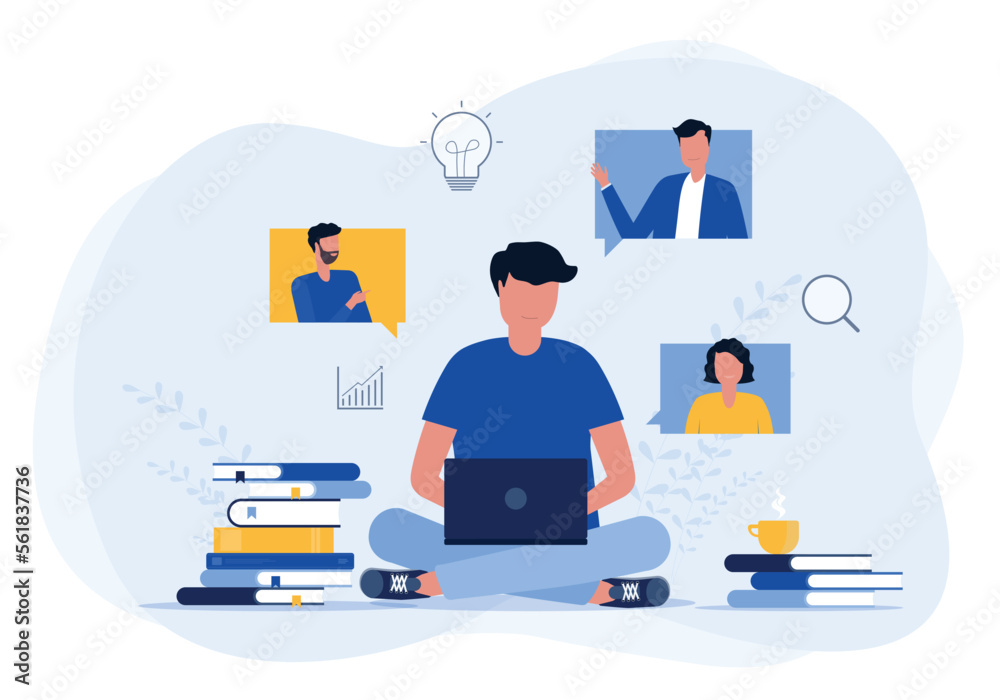 Aufkleber vector business smart working and education with online video conference meeting concept and learning  from anywhere with internet connection technology.

