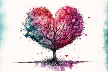 heart shaped tree, valentine's day, love themes,  Mother's Day, Father's Day, romance, love, couple, wallpaper, generative ai