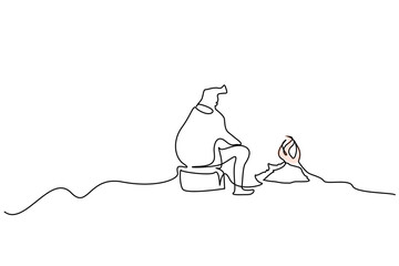 nature man young campfire alone sitting line art