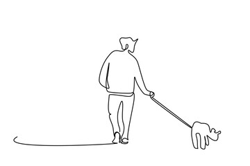 pet sitter dog owner walking together outside
