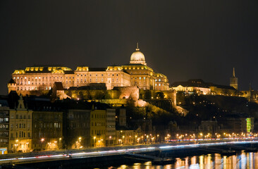 Fototapeta na wymiar Buda Castle reflected in the Danube, Budapest, Hungary
