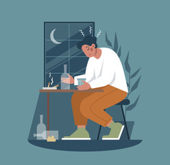 Bad habit concept. Character with unhealthy lifestyle patterns