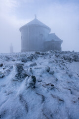 old chapel on top of the Sniezka mountain in Giant mountains in Poland