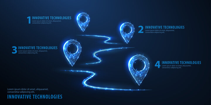 Roadmap. Infographic With Four Pin Icons And Curves That Indicate Route. Company Evolution Diagram, Growth Graph, Education Process Infographic, Journey Timeline, Year Plan,