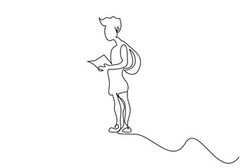 boy teenager outside book read school go line concept