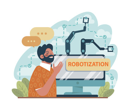 Robotization concept. Artificial intelligence as a part of human