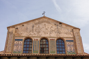 Fototapeta na wymiar Facade of the Euphrasian Basilica also called the Cathedral Basilica of the Assumption of Mary in Porec