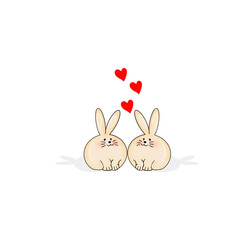 couple fat rabbit in love with red heart