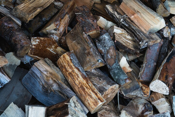 Pile of firewood close up.