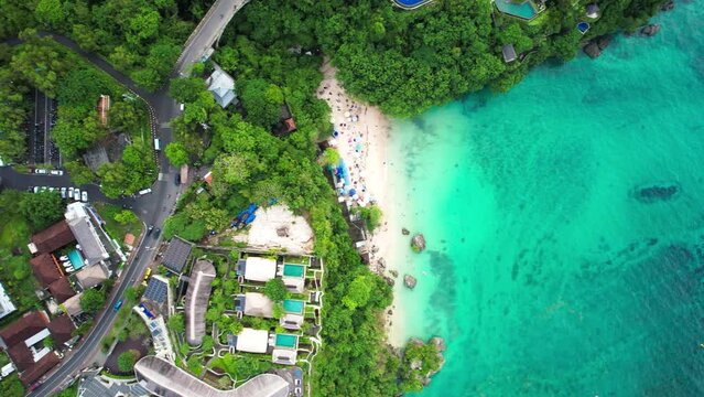 Bali Indonesia beach dreamland padang padang ubus nusa dua drone aerial shot birds eye view landscape nature coastline shore tourist travel tropical monkey beach 