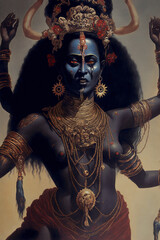 Maha Kali Deva Götting der Zerstörung verfällt dem Wahnsinn - Schrecken, Hass, Entsetzen, Grausam, Gewalt - hinduistisch religiöse Kunst für Poster, Hintergründe, T-shirts