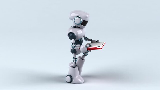 Fun 3D robot walking and reading a book