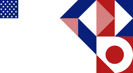Fototapeta premium Abstract pattern, background of geometric shapes with space for text. USA colors. Happy President's Day. Template for background, invitations, greetings, web.