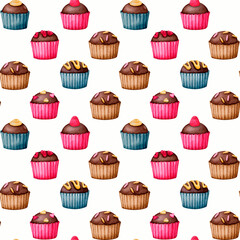 Seamless pattern with chocolates on a white background. Watercolor design for Valentine's Day, Birthday, Wedding, Anniversary. Ideal for printing on packaging, wrapping, stationery, fabric.