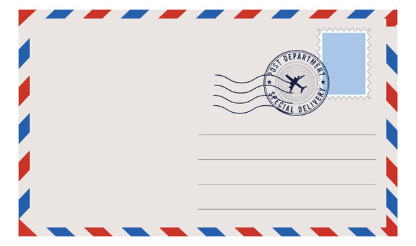 Blank envelope with postage stamp isolated