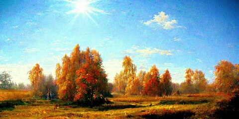 Fototapeta na wymiar Autumn is a golden beautiful time landscape park rest nature abstraction, Generative AI