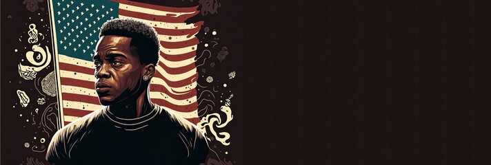 Standing Up for Equality: Black Lives Matter Illustration with American Flag, copy space generative ai