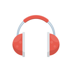 Cute red rounded headphones on isolated background, Vector illustration.