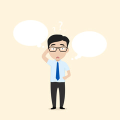 Businessman and speech balloon with question mark thinking. Concept for Making decision in business