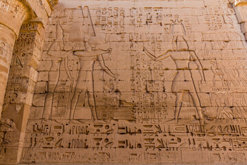Wall in Medinet Habu (Mortuary temple of Ramesses III) at the Theban Necropolis, Egypt