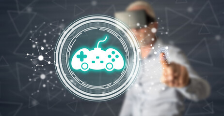 Obraz premium Man touching an online gaming concept