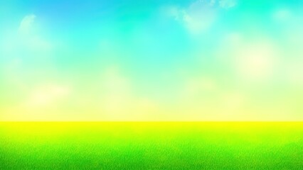 Fototapeta na wymiar Green grass field under clear blue sky and white clouds.