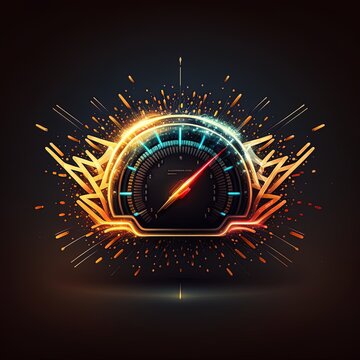 Futuristic speedometer concept design featuring vibrant glowing lines set against a dark isolated background, perfect for measuring speed and performance in cars and automobiles.