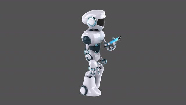 Fun 3D robot walking and using a smartphone (with alpha channel)