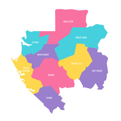 Gabon political map of administrative divisions - provinces. Colorful vector map with labels.
