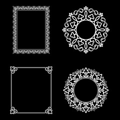 Set of decorative frames Elegant vector element for design in Eastern style, place for text. Floral black and white borders. Lace illustration for invitations and greeting cards.