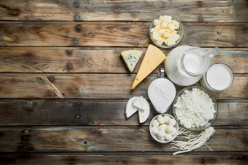 Variety of fresh dairy products.