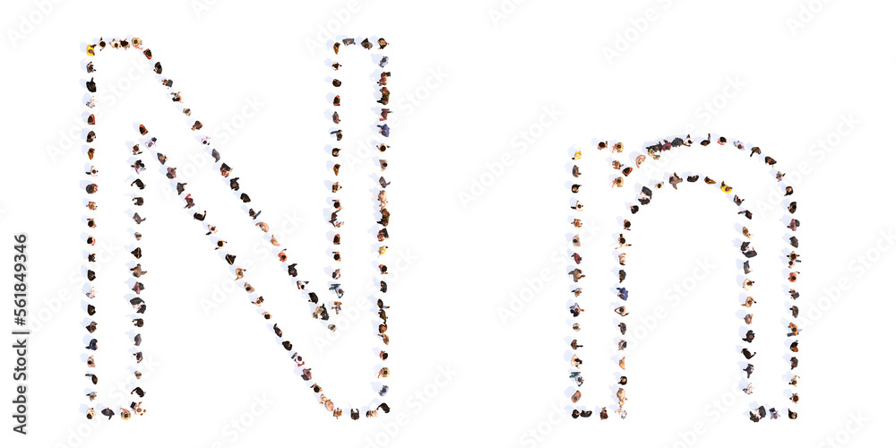 Fototapete concept or conceptual large community of people forming the font n. 3d illustration metaphor for uni