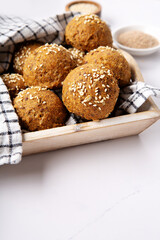 Homemade Gluten Free Bread Buns. Healthy Eating, Dieting, Balanced Food Concept.