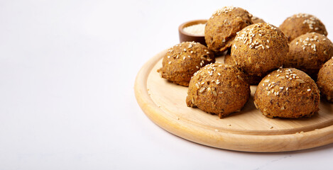 Homemade Gluten Free Bread Buns. Healthy Eating, Dieting, Balanced Food Concept.