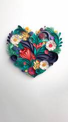 heartshaped floral paper art, origami. St valentine's Day greeting card. banner with copy space. Generative AI