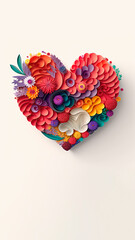 heartshaped floral paper art, origami. St valentine's Day greeting card. banner with copy space. Generative AI