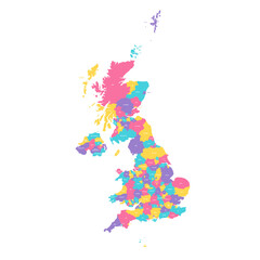 United Kingdom of Great Britain and Northern Ireland political map of administrative divisions - counties, unitary authorities and Greater London in England, districts of Northern Ireland, council