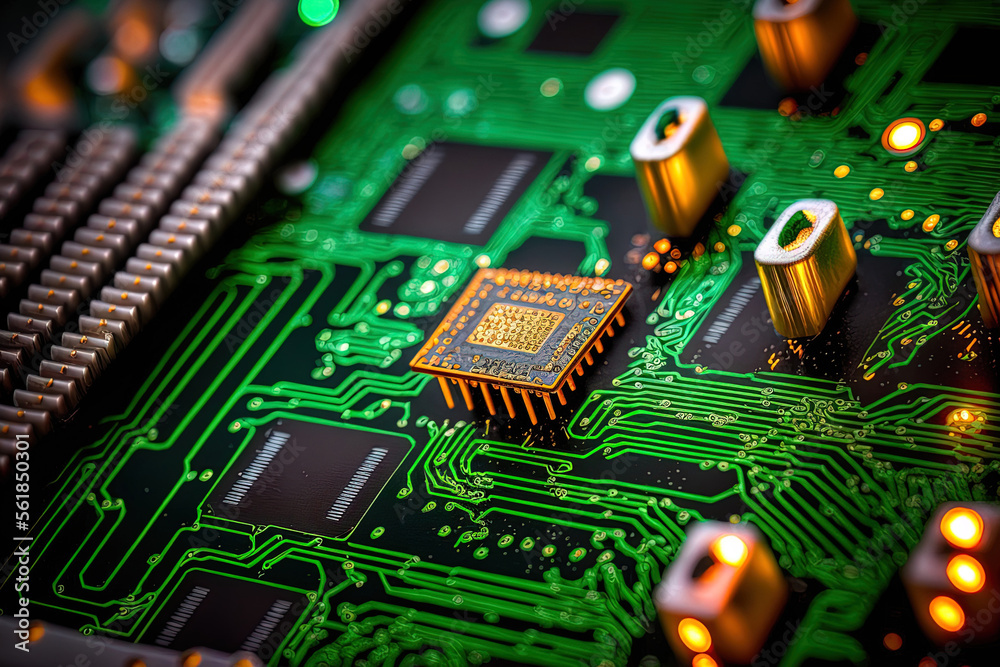 Poster macro shot of the back side of a circuit board. generative ai
