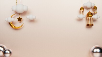 ramadan kareem greeting place background with arabic lantern moon 3d illustration to celebrate eid mubarak  © ARTIVE STUDIO