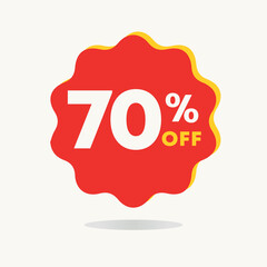 70% off. Special offer tag. Vector illustration discount price. Campaign for retail, store