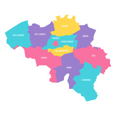 Belgium political map of administrative divisions - provinces. Colorful vector map with labels.