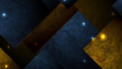 Abstract blue yellow glowing shiny squares minimal grunge design