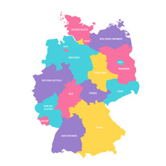 Germany political map of administrative divisions - federal states. Colorful vector map with labels.