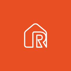 R letter logo in house shape. Vector