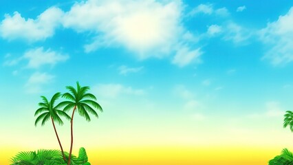 Plakat Tropical beach with sunbathing accessories, summer holiday background.