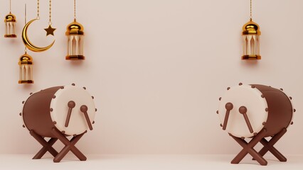 a background where greetings ramadan kareem with arabic lantern moon 3d illustration for congratulation postcard
