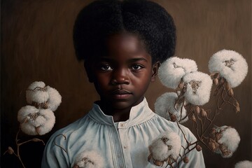 black girl cotton collector generative ai portrait - obrazy, fototapety, plakaty