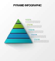 Pyramid infographic template vector with 5 lists, options, and levels diagram. Layout element for presentation, banner, brochure, etc. Vector business template for presentation. 