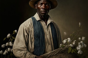 black man cotton collector generative ai portrait - obrazy, fototapety, plakaty