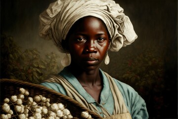 black woman cotton collector generative ai portrait - obrazy, fototapety, plakaty
